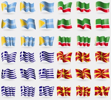 Tuva, Chechen Republic, Greece, Macedonia. Set of 36 flags of the countries of the world. illustration