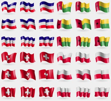Los Altos, GuineaBissau, Switzerland, Poland. Set of 36 flags of the countries of the world. illustration