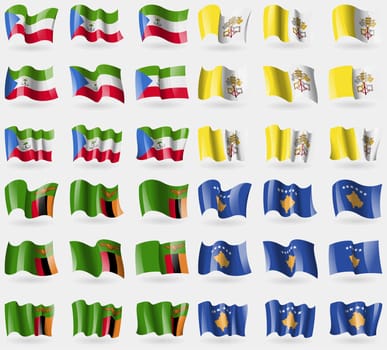 Equatorial Guinea, Vatican CityHoly See, Zambia, Kosovo. Set of 36 flags of the countries of the world. illustration