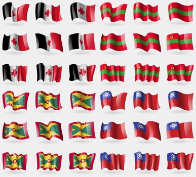 Udmurtia, Transnistria, Grenada, MyanmarBurma. Set of 36 flags of the countries of the world. illustration