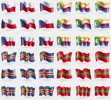 Czech Republic, Comoros, Aland, Transnistria. Set of 36 flags of the countries of the world. illustration