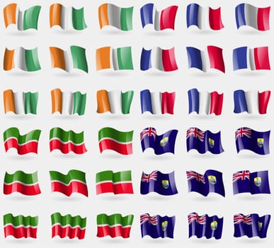 Cote Divoire, France, Tatarstan, Saint Helena. Set of 36 flags of the countries of the world. illustration
