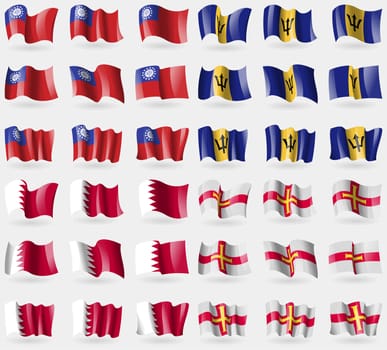 MyanmarBurma, Barbados, Bahrain, Guernsey. Set of 36 flags of the countries of the world. illustration