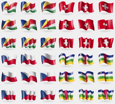 Seychelles, Switzerland, Czech Republic, Central African Republic. Set of 36 flags of the countries of the world. illustration