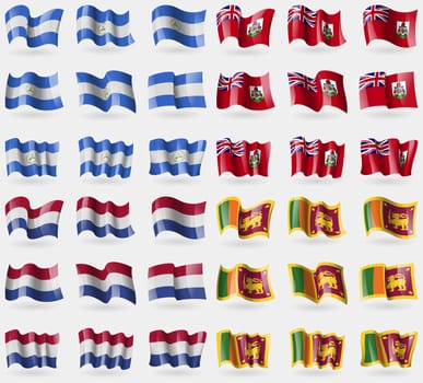 Nicaragua, Bermuda, Netherlands, Sri Lanka. Set of 36 flags of the countries of the world. illustration