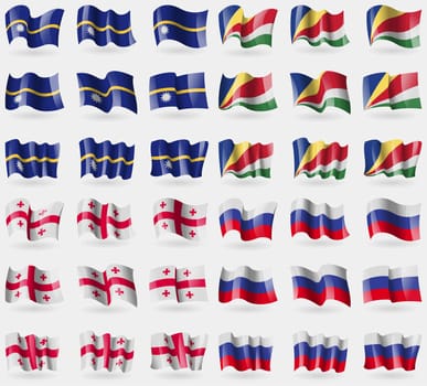 Nauru, Seychelles, Georgia, Russia. Set of 36 flags of the countries of the world. illustration