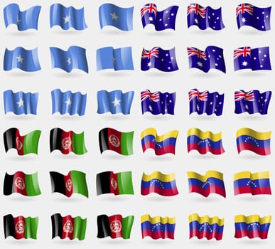 Somalia, Australia, Afghanistan, Venezuela. Set of 36 flags of the countries of the world. illustration