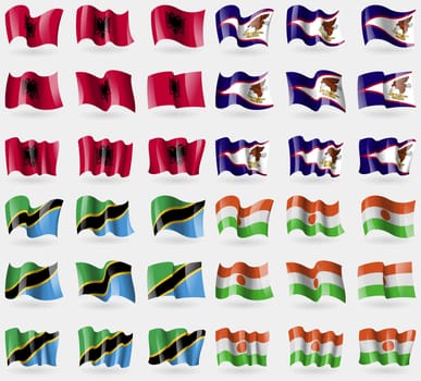 Albania, American Samoa, Tanzania, Niger. Set of 36 flags of the countries of the world. illustration