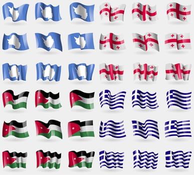 Antarctica, Georgia, Jordan, Greece. Set of 36 flags of the countries of the world. illustration