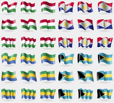 Hungary, Saba, Gabon, Bahamas. Set of 36 flags of the countries of the world. illustration