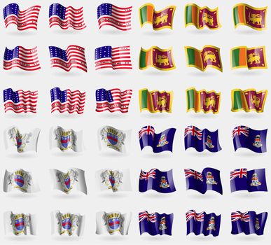 Bikini Atoll, Sri Lanka, Saint Barthelemy, Cayman Islands. Set of 36 flags of the countries of the world. illustration