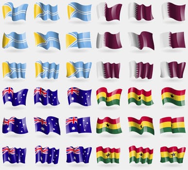 Tuva, Qatar, Australia, Ghana. Set of 36 flags of the countries of the world. illustration