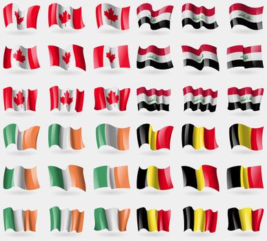Canada, Iraq, Ireland, Belgium. Set of 36 flags of the countries of the world. illustration