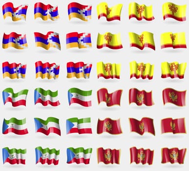 Karabakh Republic, Chuvashia, Equatorial Guinea, Montenegro. Set of 36 flags of the countries of the world. illustration