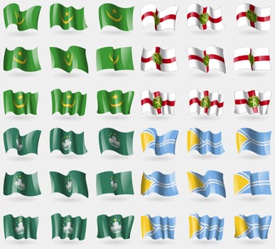 Mauritania, Alderney, Macau, Tuva. Set of 36 flags of the countries of the world. illustration