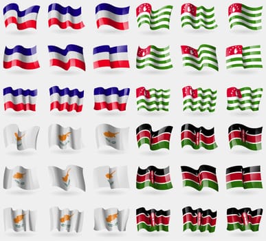Los Altos, Abkhazia, Cyprus, Kenya. Set of 36 flags of the countries of the world. illustration