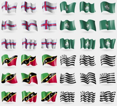 Faroe Islands, Macau, Saint Kitts and Nevis, Brittany. Set of 36 flags of the countries of the world. illustration