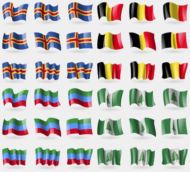 Aland, Belgium, Dagestan, Norfolk Island. Set of 36 flags of the countries of the world. illustration