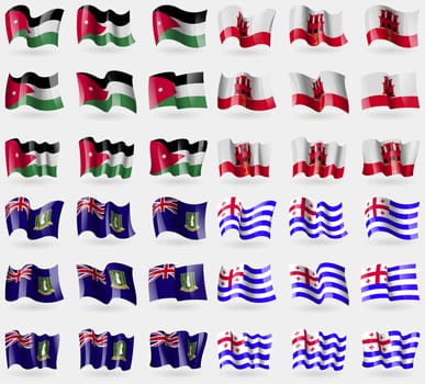 Jordan, Gibraltar, VirginIslandsUK, Ajaria. Set of 36 flags of the countries of the world. illustration
