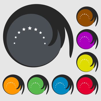 Star sign icon. Favorite button. Navigation symbol. Symbols on eight colored buttons. illustration