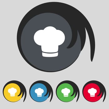 Chef hat sign icon. Cooking symbol. Cooks hat. Set colourful buttons illustration