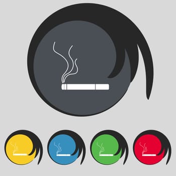 Smoking sign icon. Cigarette symbol. Set colourful buttons. illustration