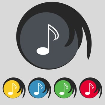 Music note sign icon. Musical symbol. Set colourful buttons. illustration