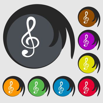 treble clef icon. Symbols on eight colored buttons. illustration