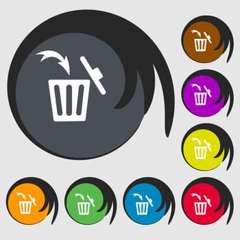 Recycle bin sign icon. Symbols on eight colored buttons. illustration