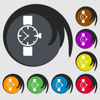 watches icon symbol . Symbols on eight colored buttons. illustration