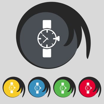 Wrist Watch sign icon. Mechanical clock symbol. Set colourful buttons. illustration