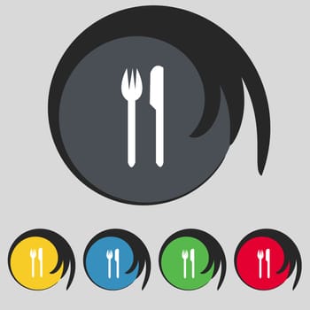 Eat sign icon. Cutlery symbol. Fork and knife. Set colourful buttons illustration