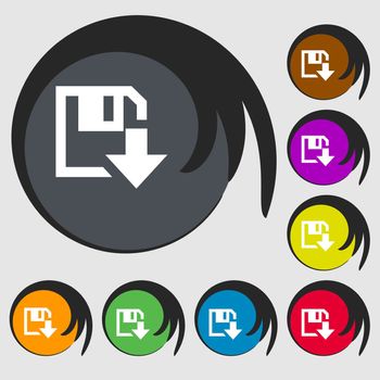 floppy icon. Flat modern design. Symbols on eight colored buttons. illustration