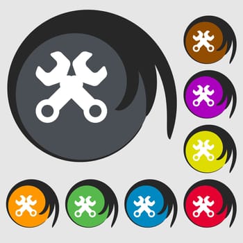 Wrench key sign icon. Service tool symbol. Symbols on eight colored buttons. illustration