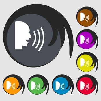 Talking Flat modern web icon. Symbols on eight colored buttons. illustration