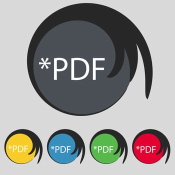 PDF file document icon. Download pdf button. PDF file extension symbol. Set of colored buttons. illustration