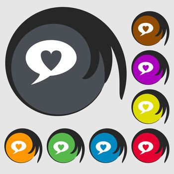 Heart sign icon. Love symbol. Symbols on eight colored buttons. illustration