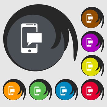 Mail icon. Envelope symbol. Message sms sign. Mail navigation button. Symbols on eight colored buttons. illustration