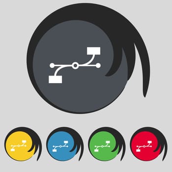 Bezier Curve icon sign. Symbol on five colored buttons. illustration