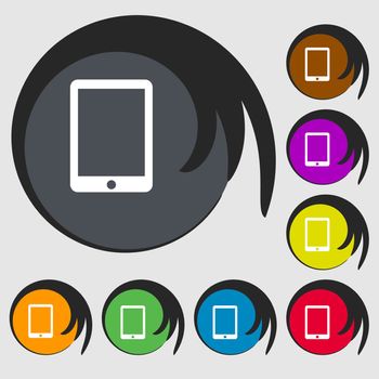 Smartphone sign icon. Support symbol. Call center. Symbols on eight colored buttons. illustration