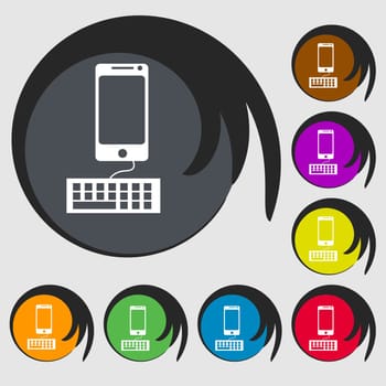 Computer keyboard and smatphone Icon. Symbols on eight colored buttons. illustration