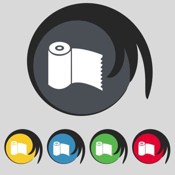 Toilet paper, WC roll icon sign. Symbol on five colored buttons. illustration