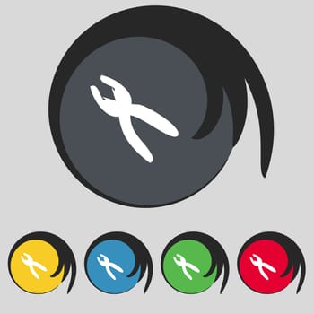 pliers icon sign. Symbol on five colored buttons. illustration
