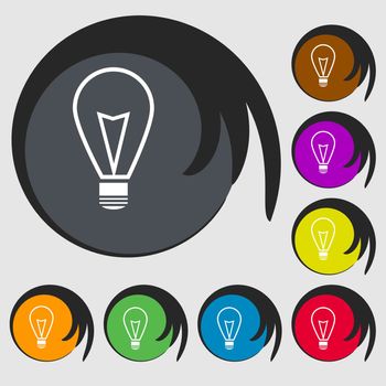 Light lamp sign icon. Idea symbol. Lightis on. Symbols on eight colored buttons. illustration