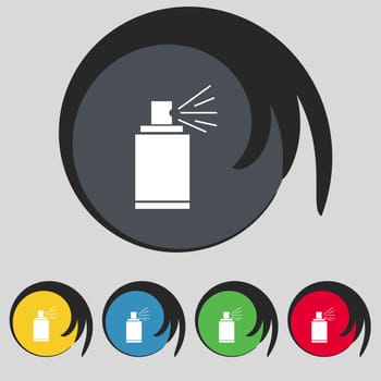 Graffiti spray can sign icon. Aerosol paint symbol. Set of colored buttons. illustration