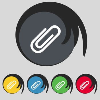 Paper clip sign icon. Clip symbol. Set of colored buttons. illustration