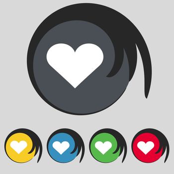 Heart, Love icon sign. Symbol on five colored buttons. illustration