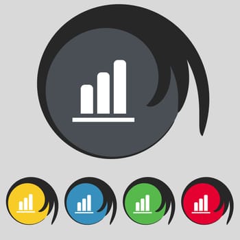 Growth and development concept. graph of Rate icon sign. Symbol on five colored buttons. illustration