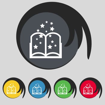 Magic Book sign icon. Open book symbol. Set of colored buttons. illustration