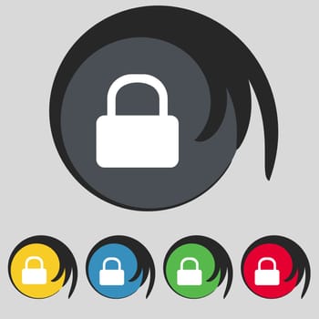 Pad Lock icon sign. Symbol on five colored buttons. illustration